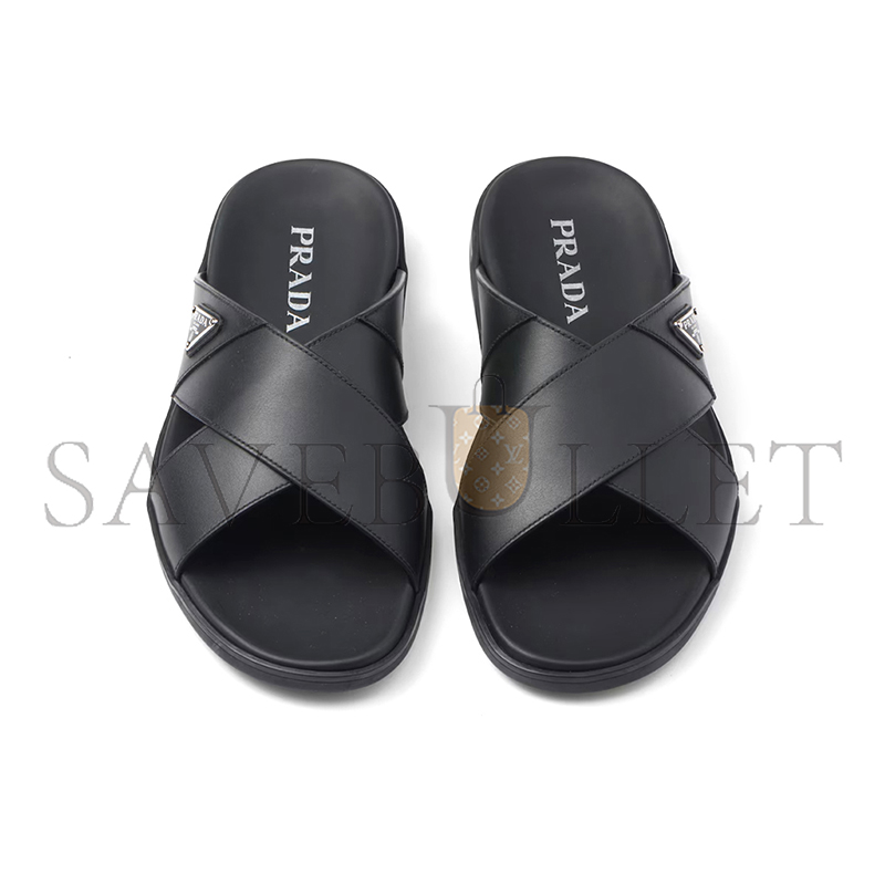 PRADA LEATHER CRISSCROSS SLIDES 2X3111